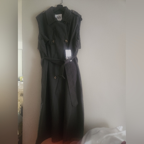 Zara Belted Long Vest Dress Green Size L BNWT - Picture 13 of 14